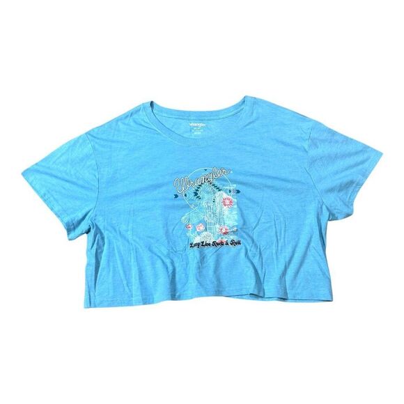 Wrangler Womens Cropped Graphic Tee XXL Blue Cotton "Long Live Rock & Roll" NEW - Picture 2 of 6